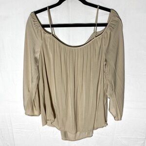 Vince Camuto Elegant Flowy Silky Cream Off Shoulder Blouse Top L
